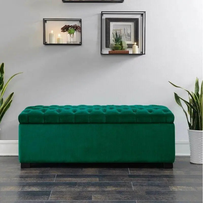 Upholstered Flip Top Storage Bench Solid Wood Bench Shoe Rack - Ouch Cart