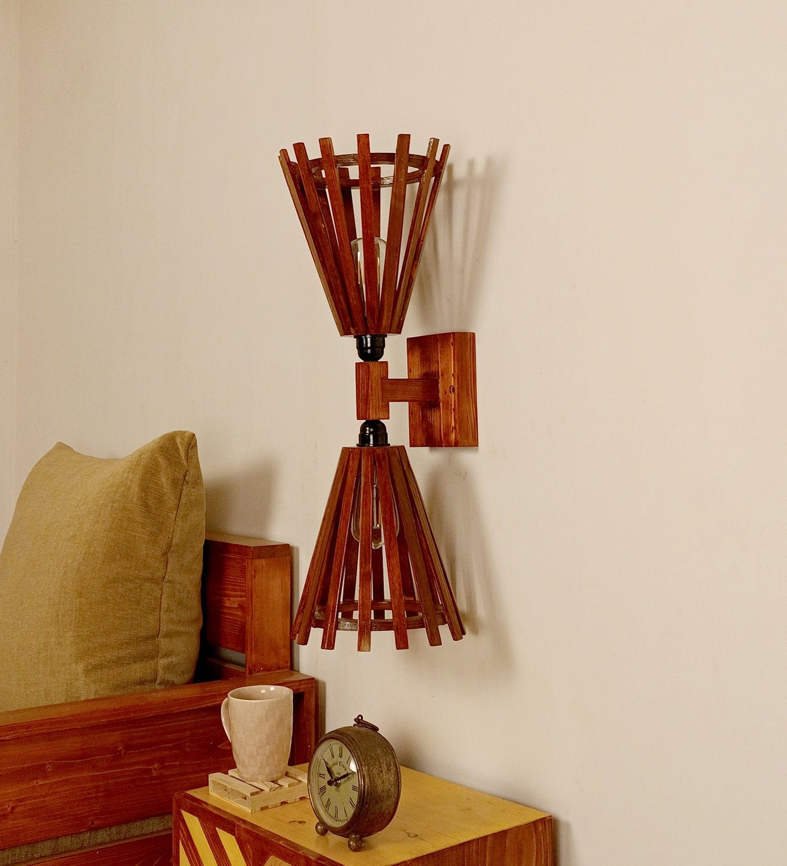 Funnel Duo Brown Wooden Wall Light (BULB NOT INCLUDED)