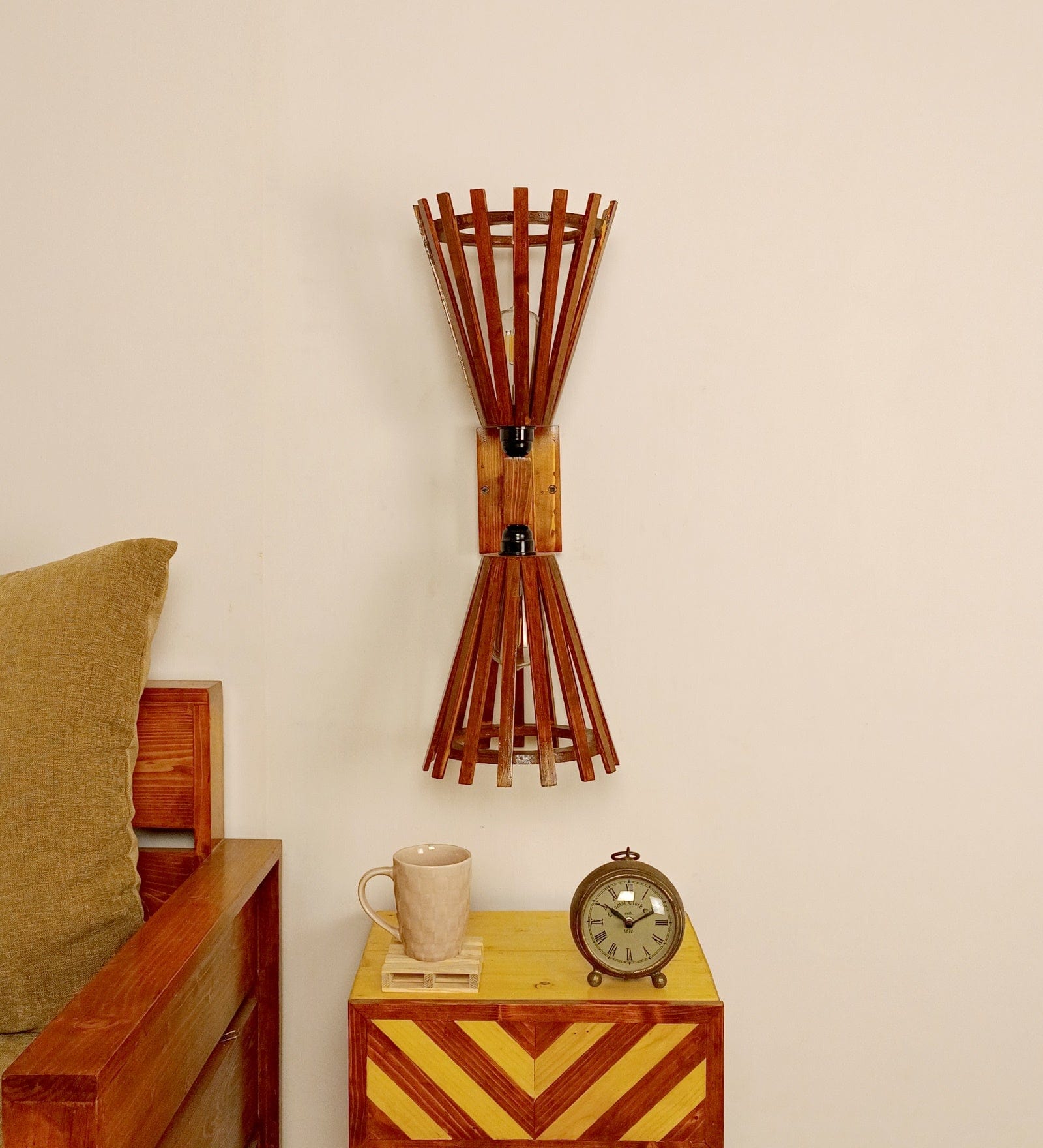 Funnel Duo Brown Wooden Wall Light (BULB NOT INCLUDED)