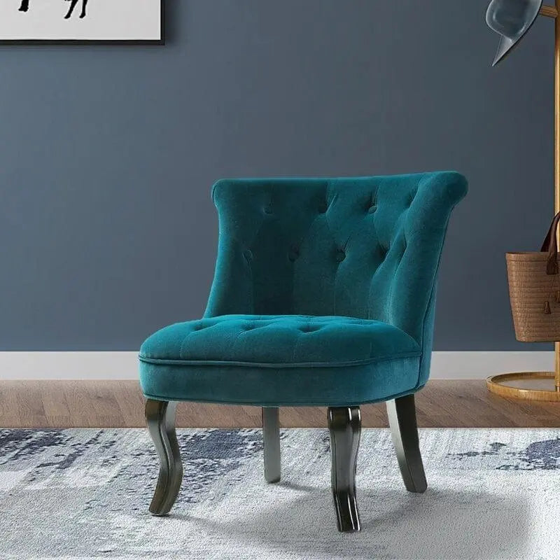 Wooden Teak Wood Wide Tufted Side Chair - Ouch Cart