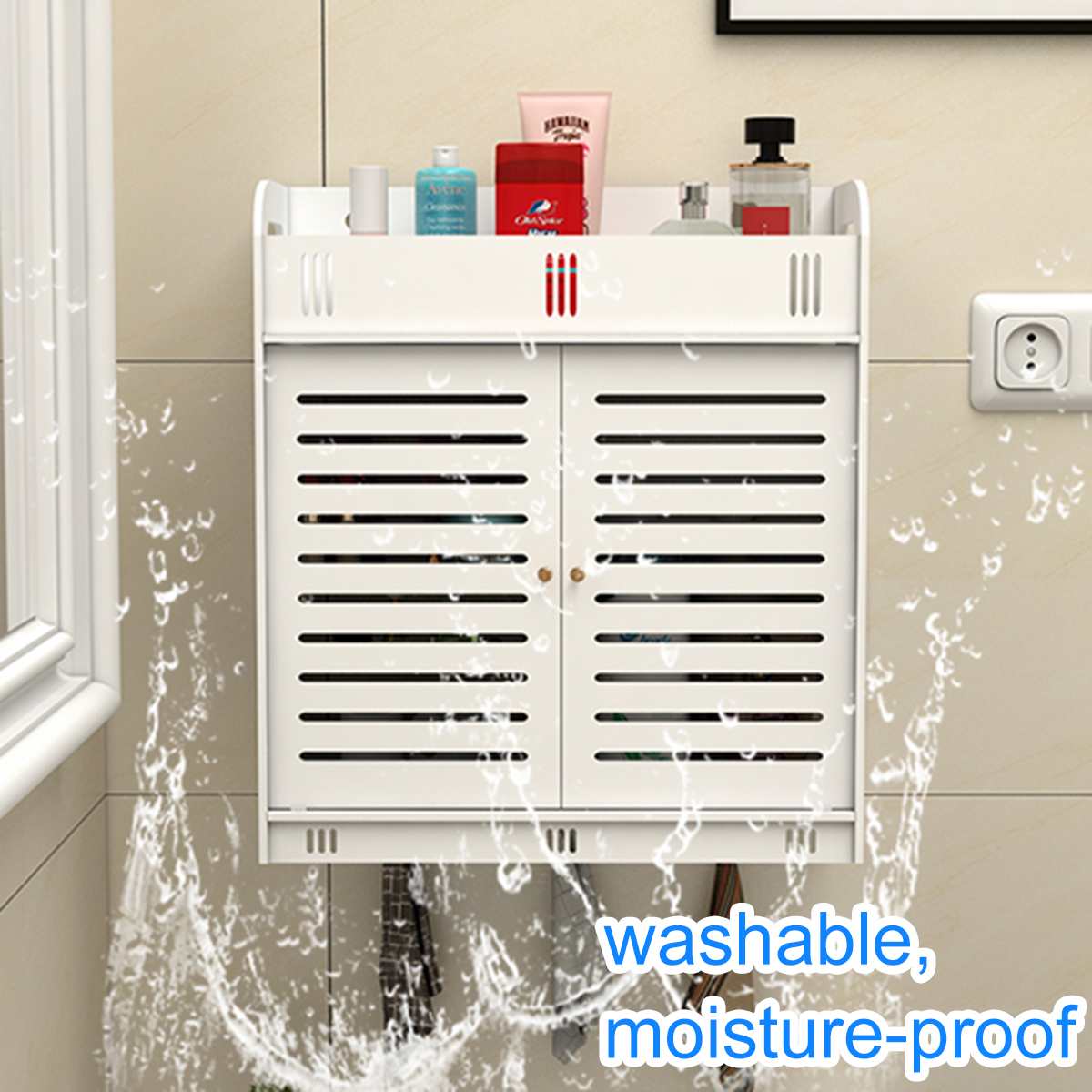 Wall Mounted PVC Bathroom [38] Storage Cabinet With Free Soap Dish By Miza