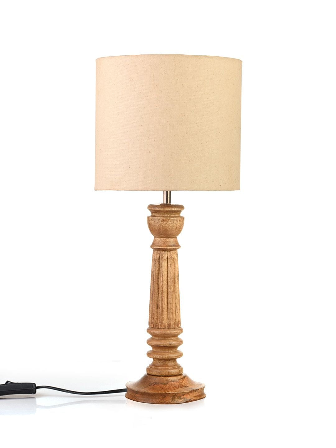 Pillar Brown Lamp with White Cotton Shade