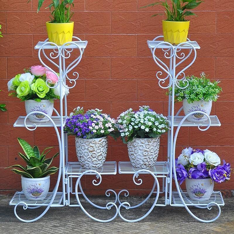 Metal Plant Stand Flower Holder Racks 4 Tier Shelves Patio Indoor Outdoor Garden Displaying Wrought Iron Flowers Planters Shelf Organizer - Ouch Cart