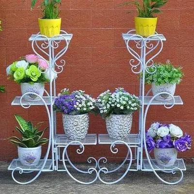 Metal Plant Stand Flower Holder Racks 8 Tier Shelves Patio Indoor Outdoor Garden Displaying Wrought Iron Flowers Planters Shelf Organizer - Ouch Cart