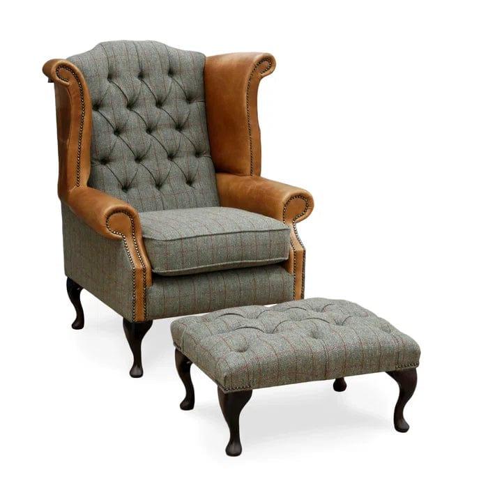 Harrisonville Upholstered Wingback Chair & Footrest - Ouch Cart