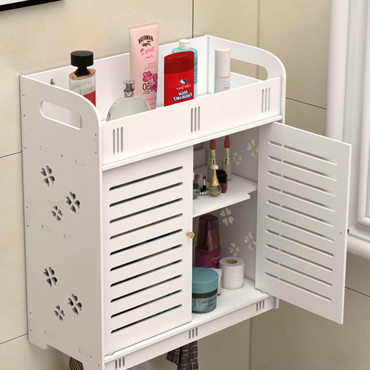 Wall Mounted PVC Bathroom [38] Storage Cabinet With Free Soap Dish By Miza