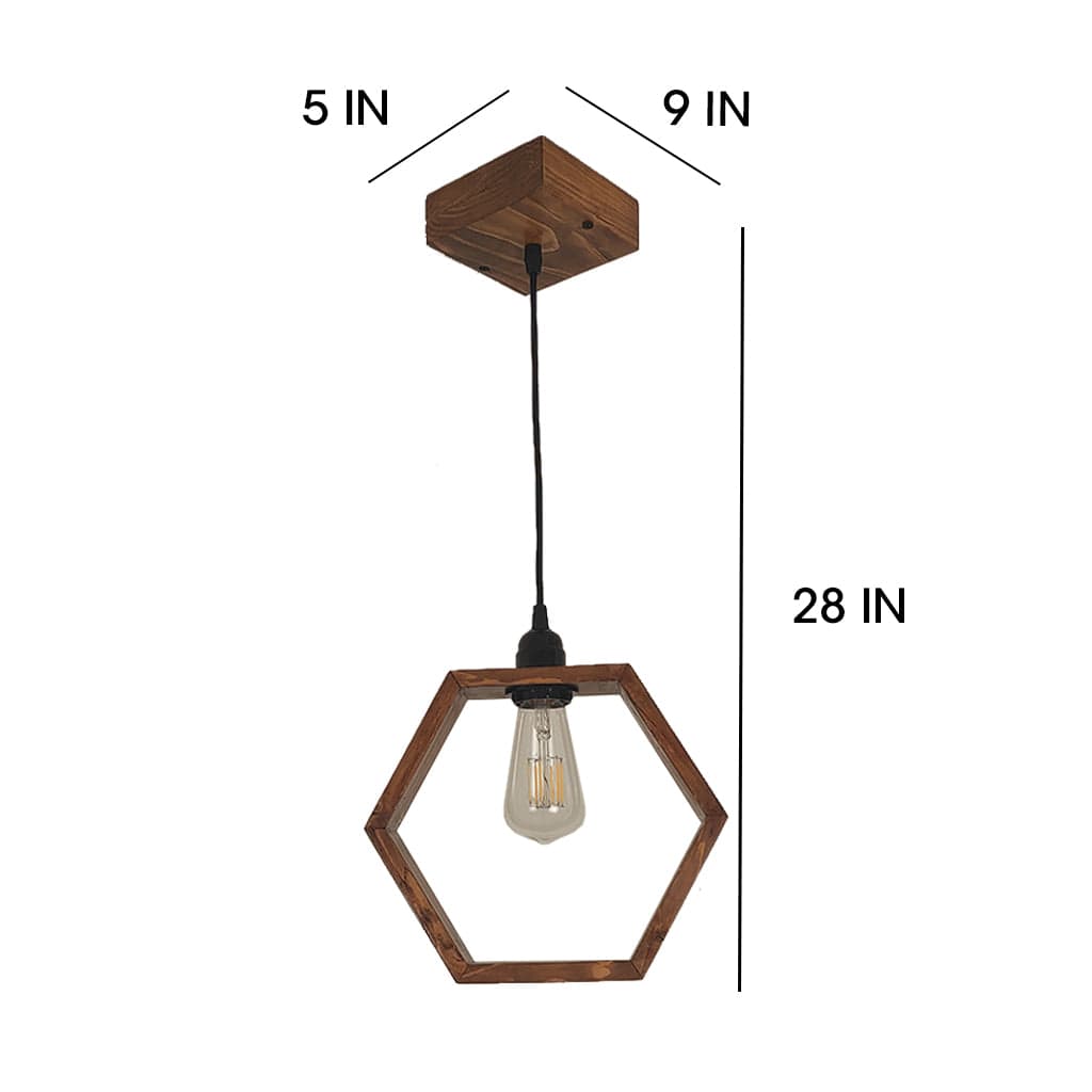 Hex Brown Wooden Single Hanging Lamp