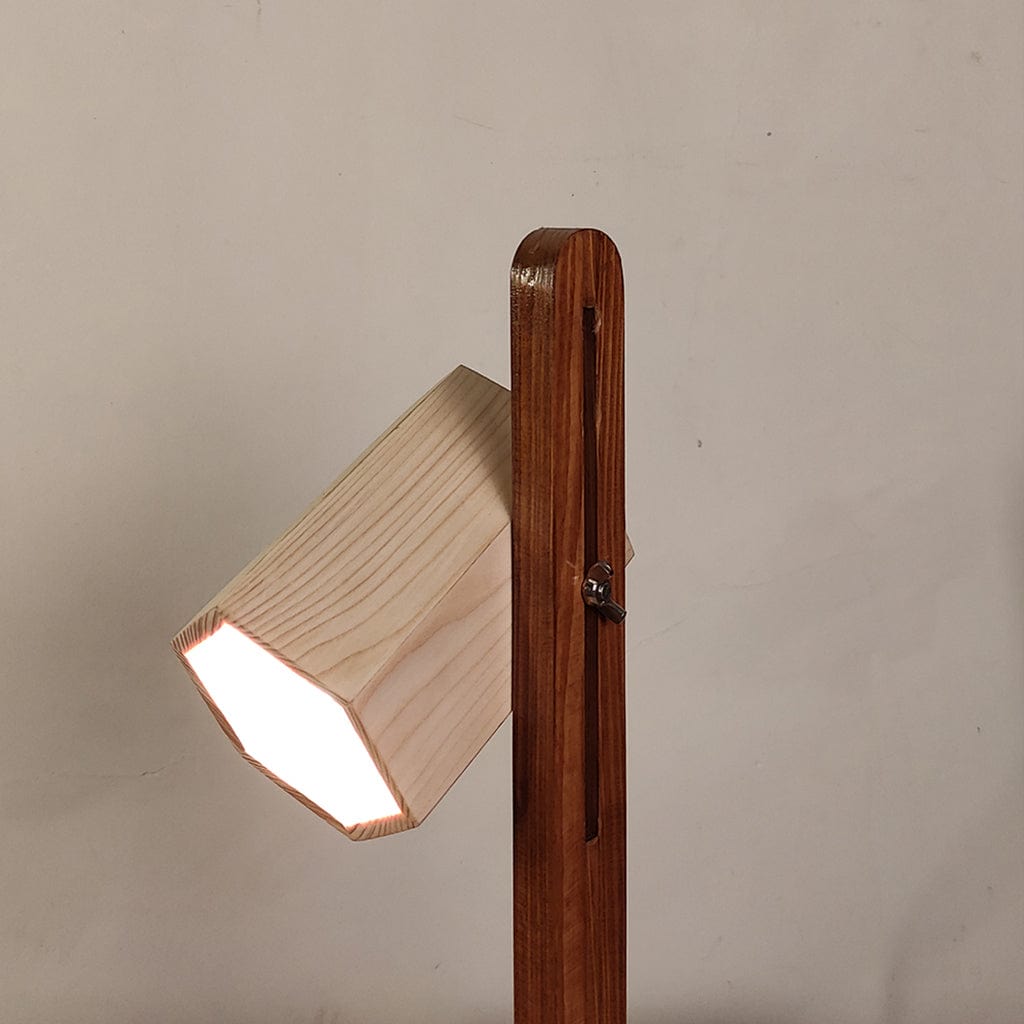 Hexspot Brown Wooden Table Lamp with Beige Wooden Lampshade (BULB NOT INCLUDED)