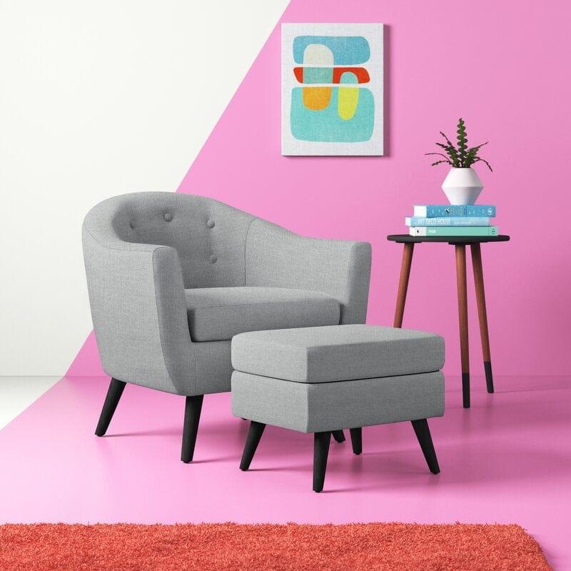 Hiltonia Wide Tufted Barrel Chair and Ottoman - Ouch Cart