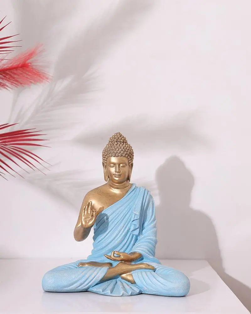 Gold & SkyBlue Polyresin Buddha Sculpture - Ouch Cart