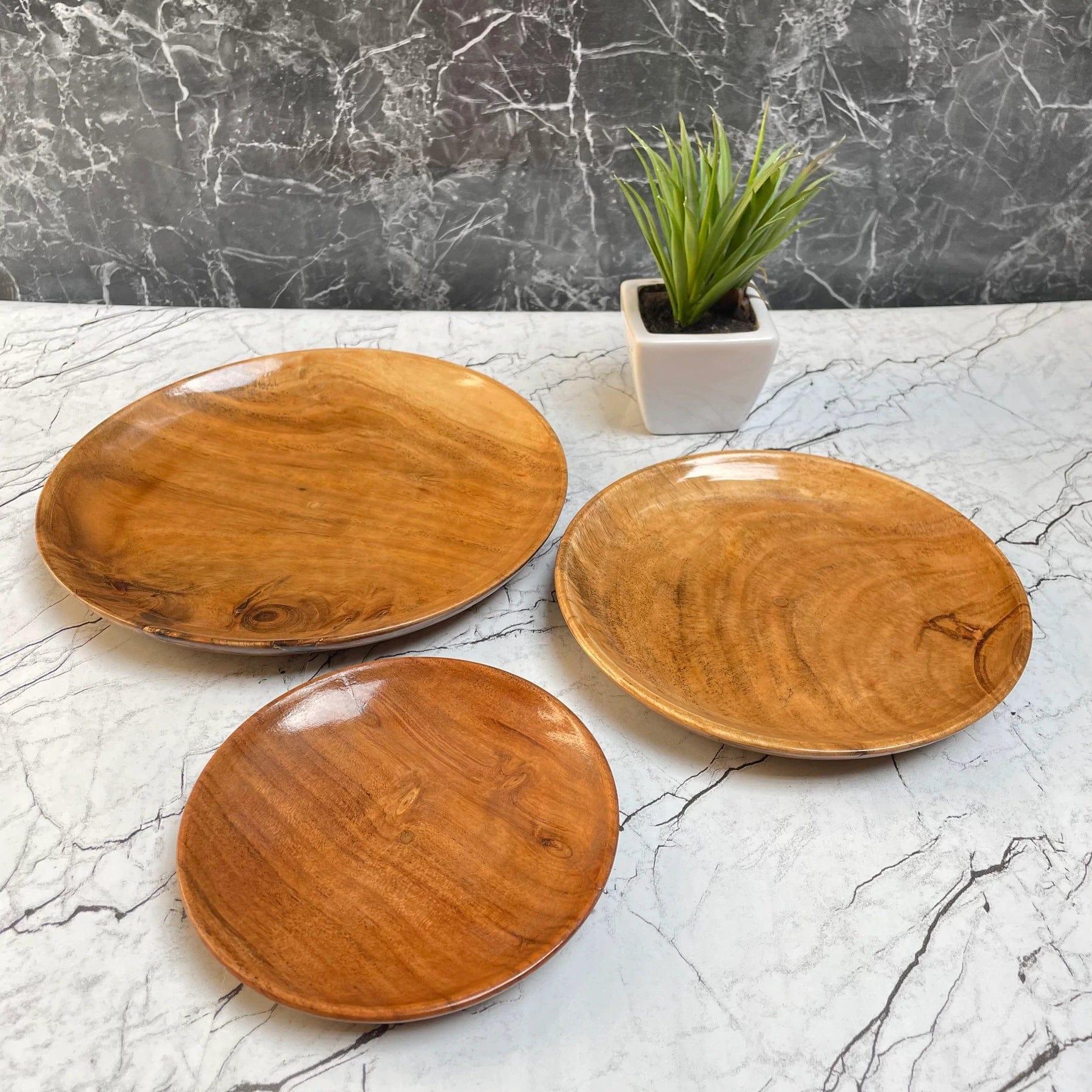WOODEN ROUND PLATE SET OF 3|| FOOD GRADE - Ouch Cart