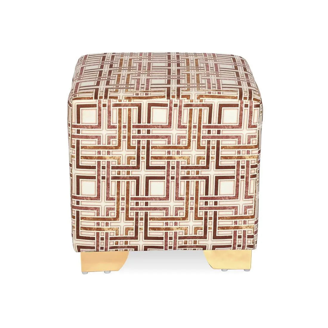 DOE BUCK SQUARE PRINTED WHITE GOLD OTTOMAN WITH METAL LEG - Ouch Cart