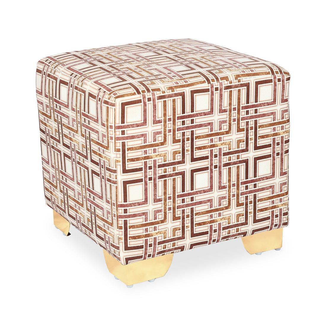 DOE BUCK SQUARE PRINTED WHITE GOLD OTTOMAN WITH METAL LEG - Ouch Cart