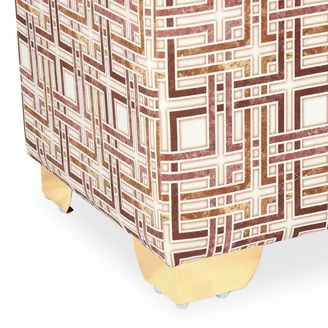 DOE BUCK SQUARE PRINTED WHITE GOLD OTTOMAN WITH METAL LEG - Ouch Cart