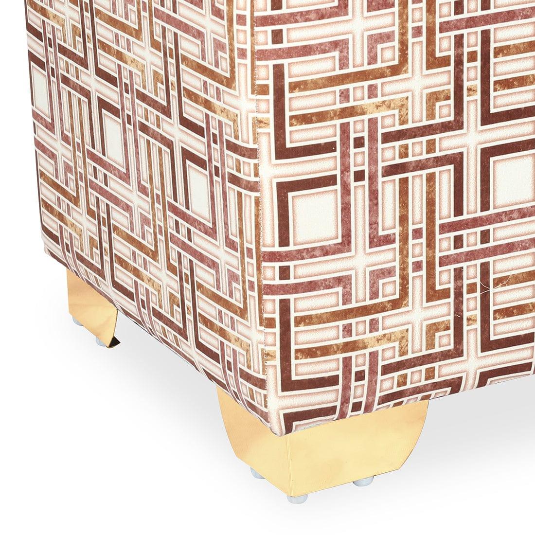 DOE BUCK SQUARE PRINTED WHITE GOLD OTTOMAN WITH METAL LEG - Ouch Cart