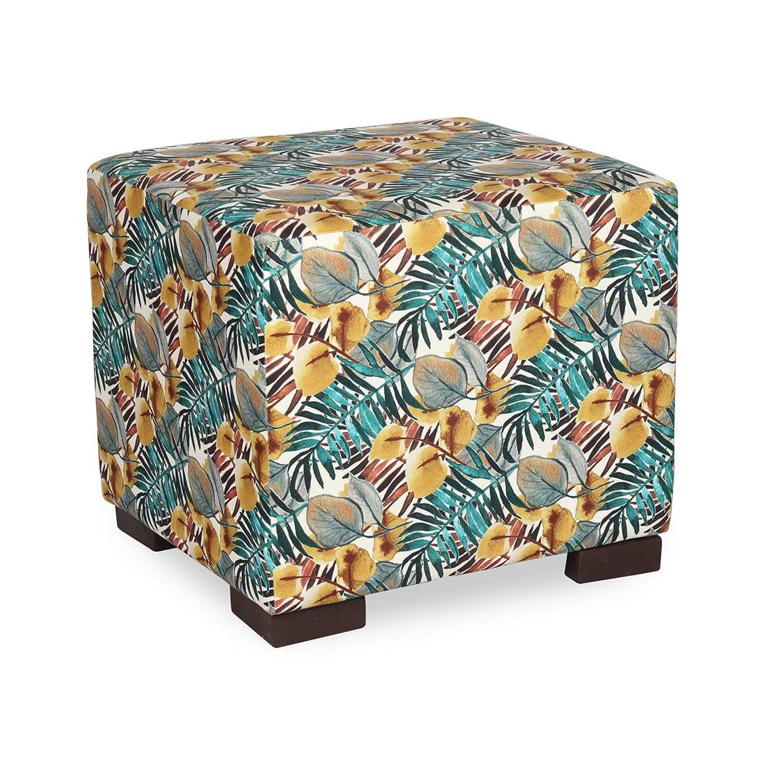DOE BUCK SQUARE PRINTED OTTOMAN WITH WOODEN LEG - Ouch Cart