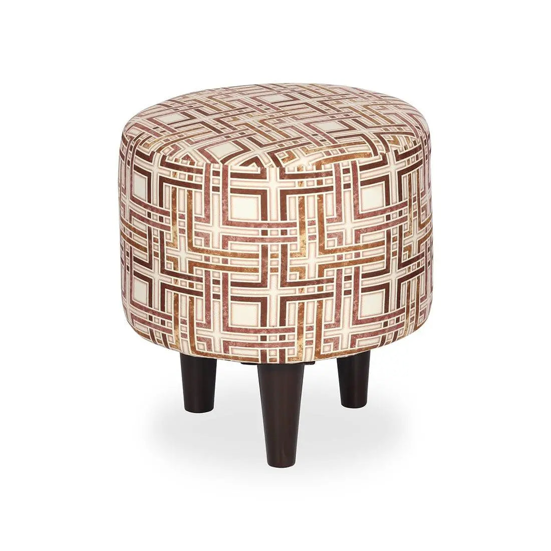 DOE BUCK ROUND PRINTED GOLD OTTOMAN WITH METAL LEG - Ouch Cart