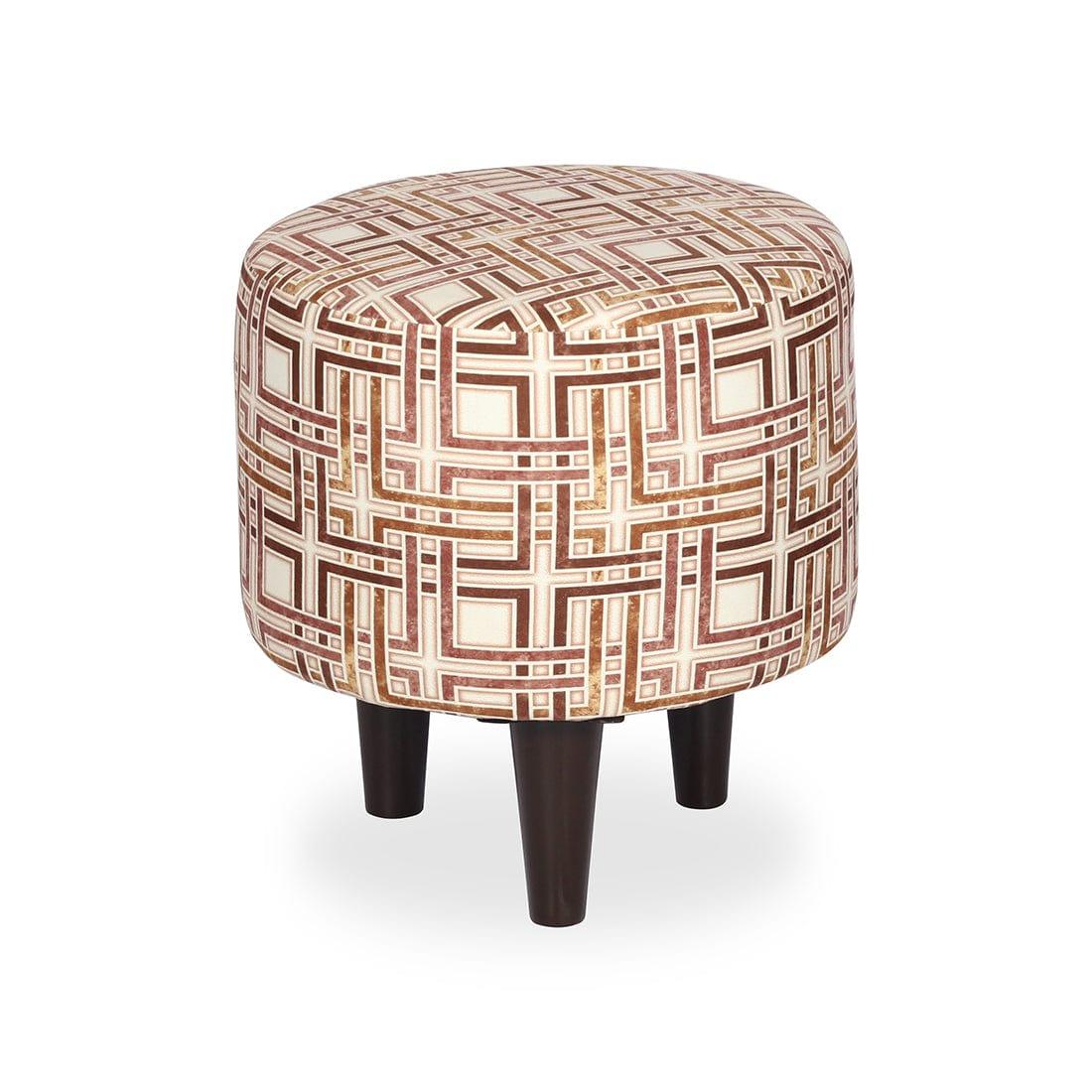DOE BUCK ROUND PRINTED GOLD OTTOMAN WITH METAL LEG - Ouch Cart