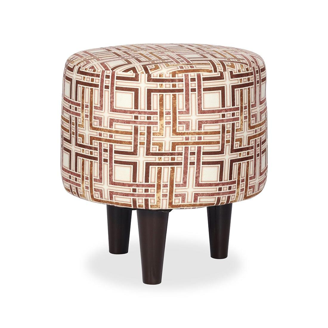 DOE BUCK ROUND PRINTED GOLD OTTOMAN WITH METAL LEG - Ouch Cart
