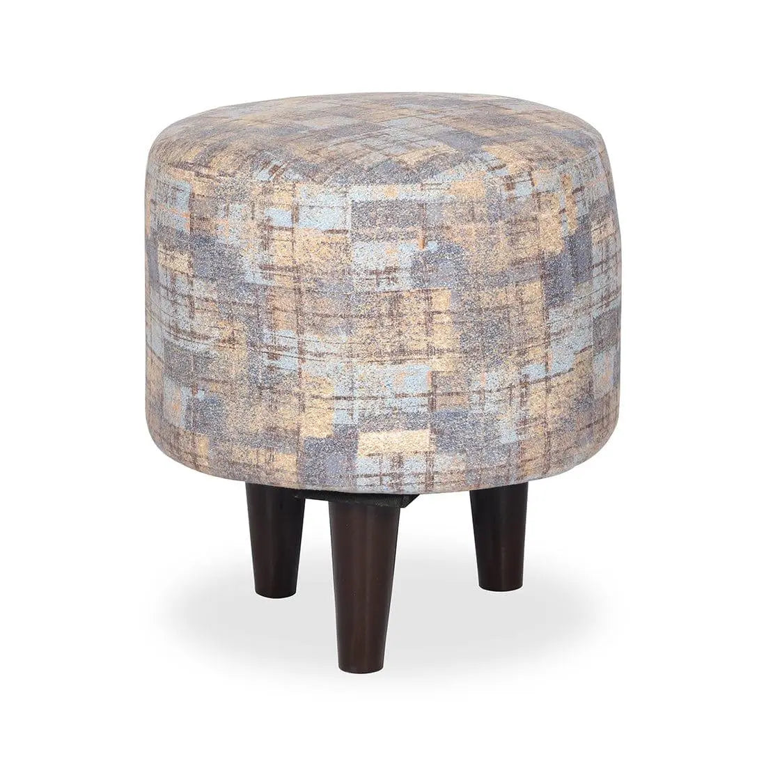 DOE BUCK ROUND PRINTED GOLD OTTOMAN WITH METAL LEG - Ouch Cart