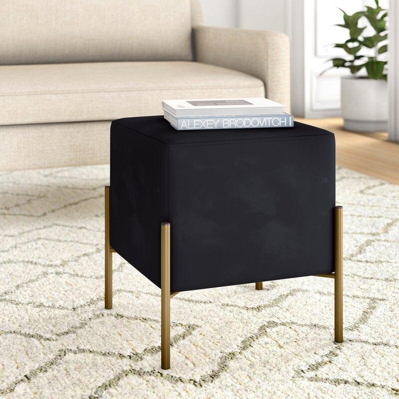 Wide Velvet Square Standard Ottoman - Ouch Cart