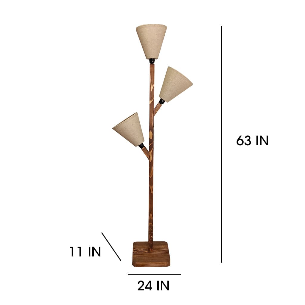 Jasper Wooden Floor Lamp with Brown Base and Beige Fabric Lampshade (BULB NOT INCLUDED)