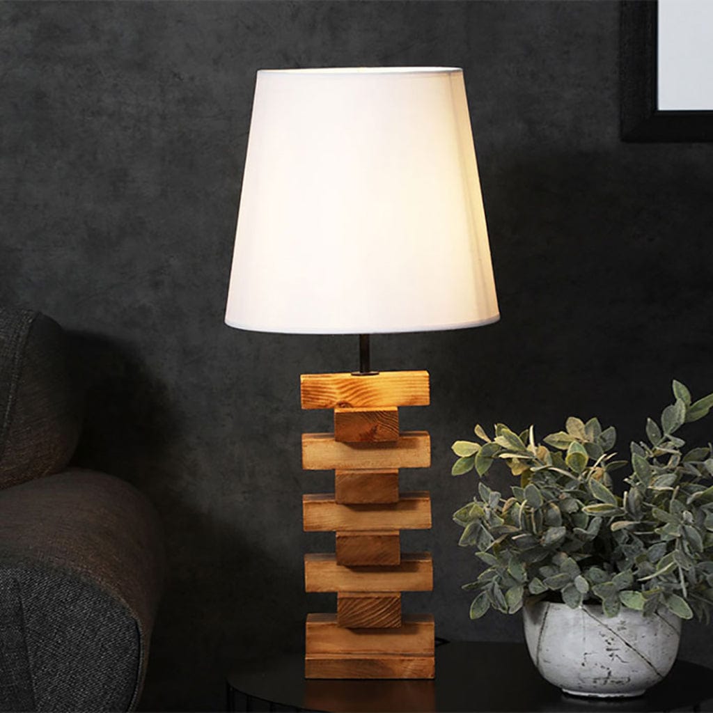 Libra Brown Wooden Table Lamp with White Fabric Lampshade | table lamps india online | buy table lamps online india | table lamps online india |  | table lamps in bangalore | table lamps in mumbai