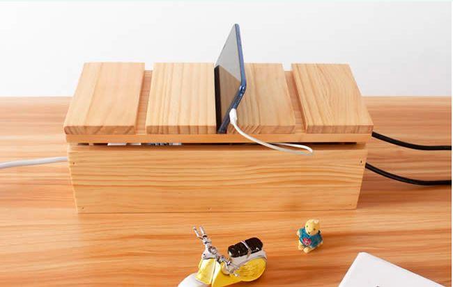 Desktop Wooden Power Outlet Organize Storage Box Wood Phone Holder By Miza - Ouch Cart