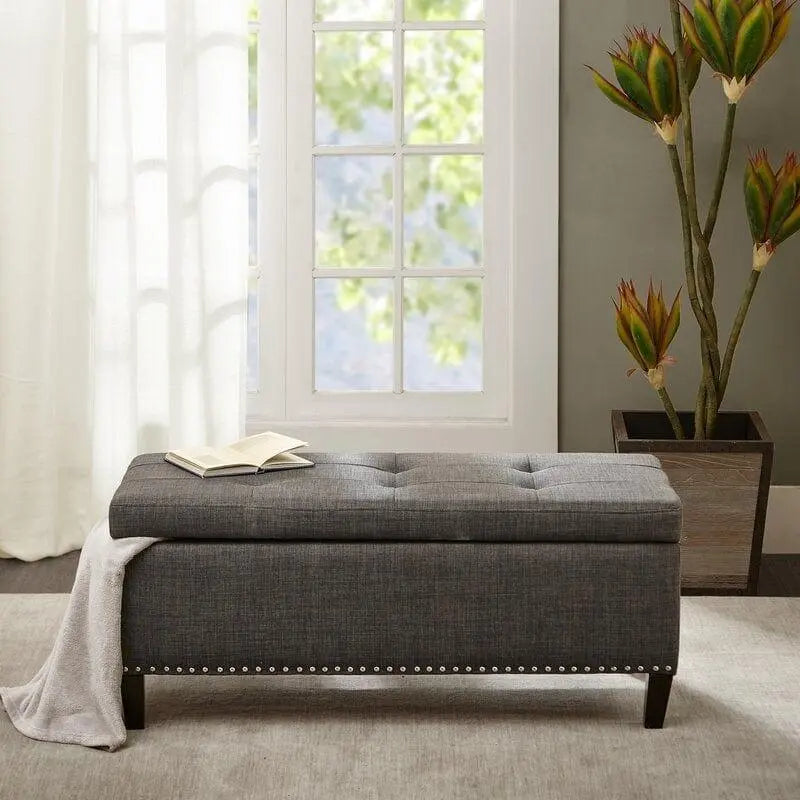 Upholstered Flip Top Storage Bench Solid Wood Bench Shoe Rack - Ouch Cart