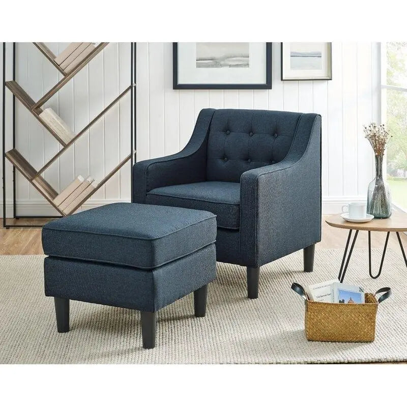 Wide Tufted Armchair and Ottoman - Ouch Cart