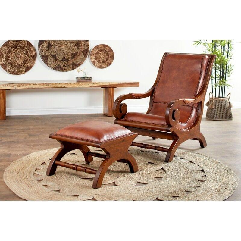 Teak Wood Armchair Lounge Chair with Ottoman - Ouch Cart
