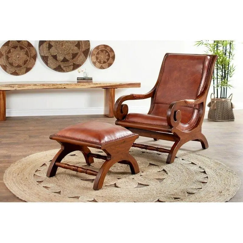 Teak Wood Armchair Lounge Chair with Ottoman - Ouch Cart