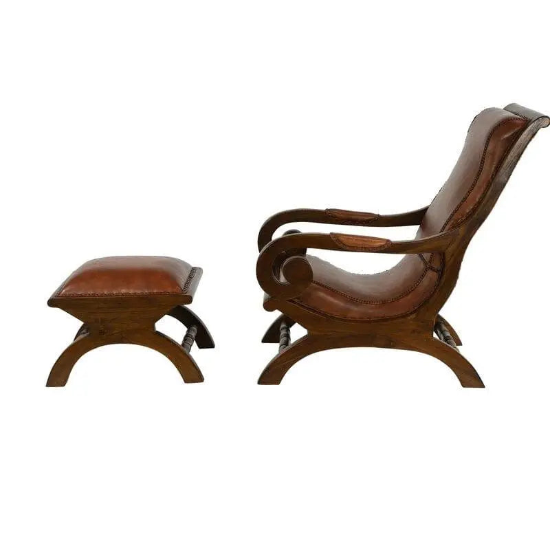 Teak Wood Armchair Lounge Chair with Ottoman - Ouch Cart