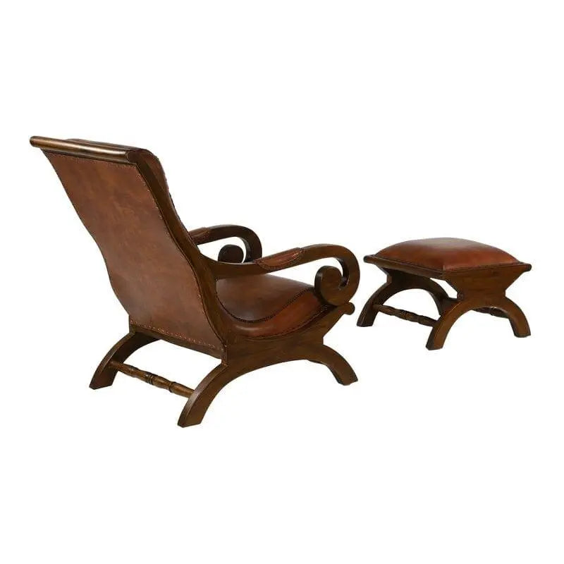 Teak Wood Armchair Lounge Chair with Ottoman - Ouch Cart