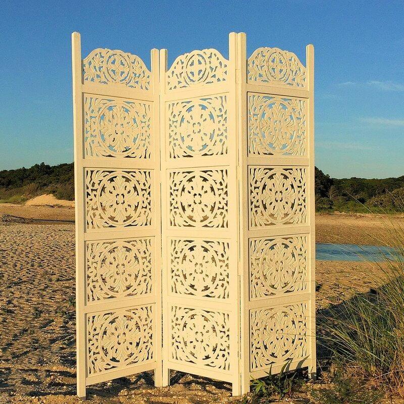 3 Panels wooden partition Solid Wood Folding Room Divider - Ouch Cart