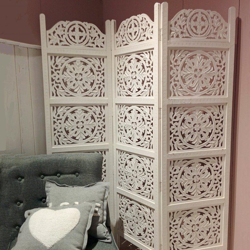 3 Panels wooden partition Solid Wood Folding Room Divider - Ouch Cart