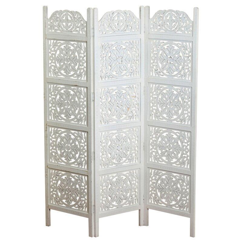 3 Panels wooden partition Solid Wood Folding Room Divider - Ouch Cart