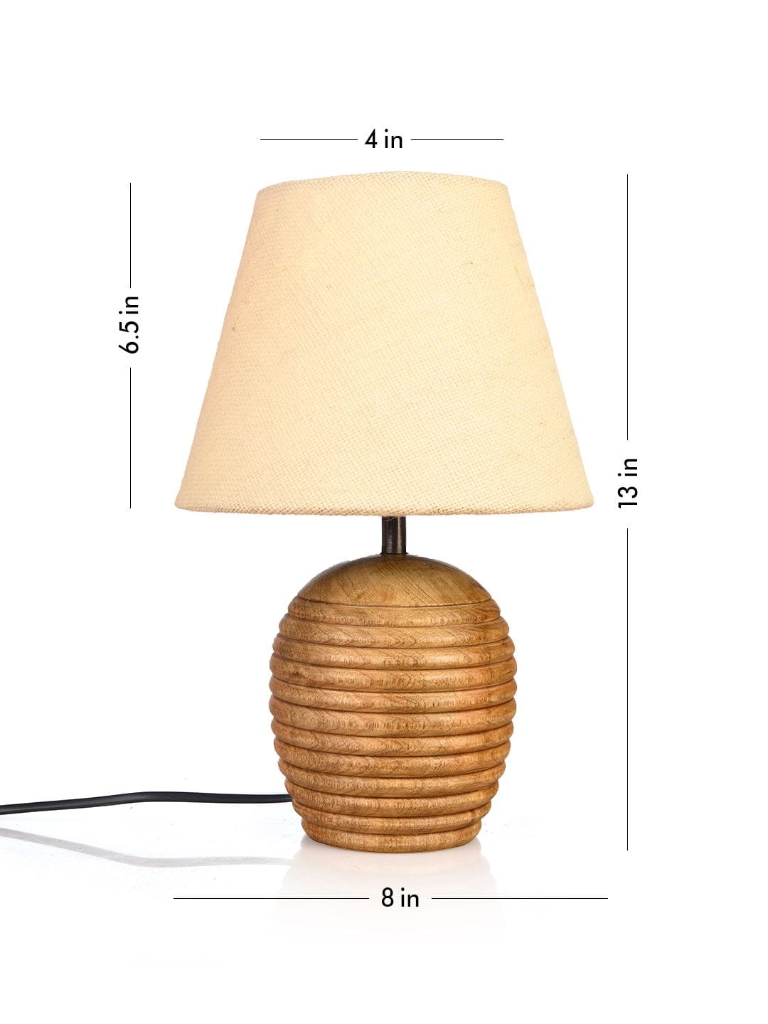 Striped Wooden Brown Lamp with White Jute Shade