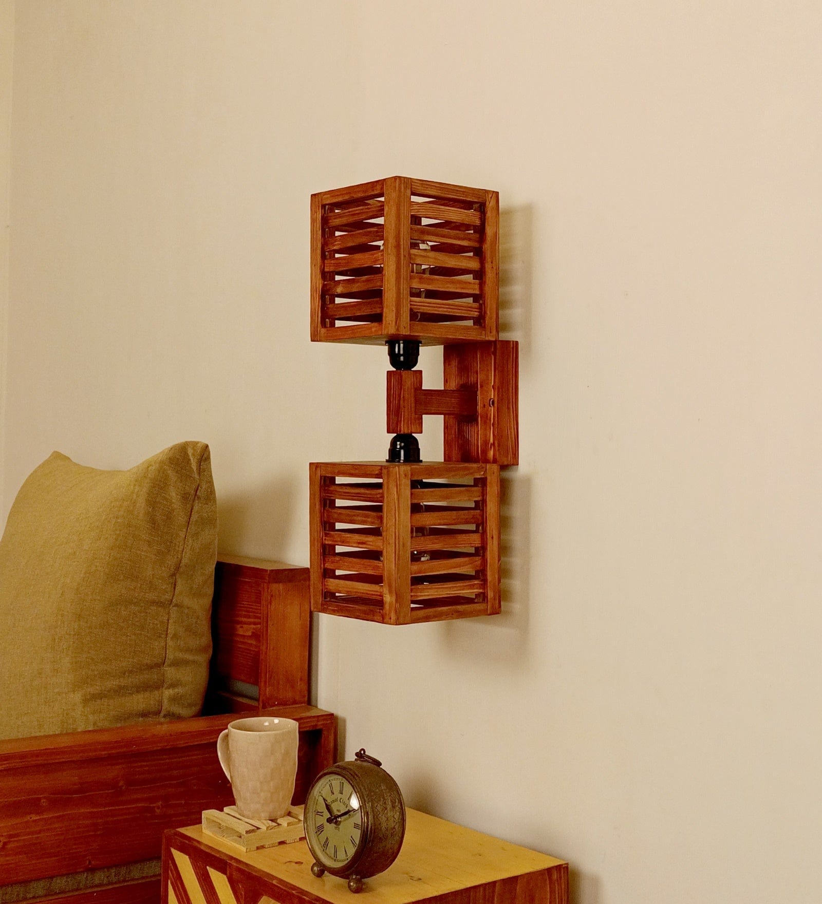 Lyon Duo Brown Wooden Wall Light (BULB NOT INCLUDED)