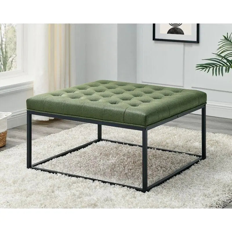 Living Room Coffee Table Wide Leatherette Tufted Square Cocktail Table, Large Bench - Ouch Cart