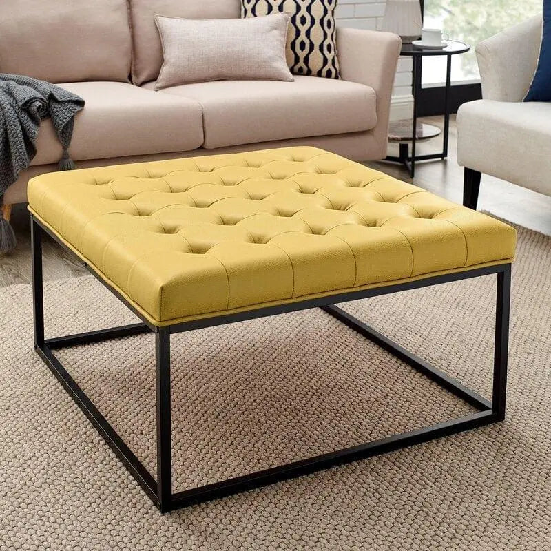 Living Room Coffee Table Wide Leatherette Tufted Square Cocktail Table, Large Bench - Ouch Cart