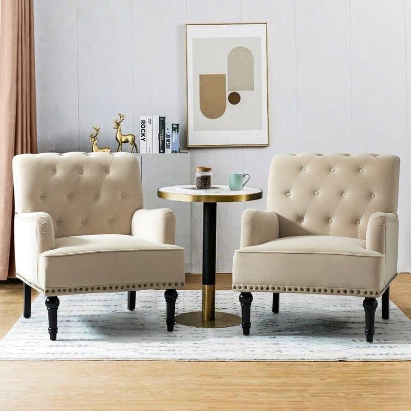Wide Tufted Armchair (Set of 2) - Ouch Cart