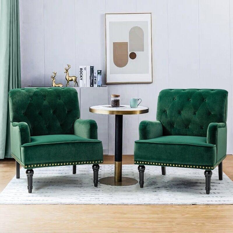Wide Tufted Armchair (Set of 2) - Ouch Cart