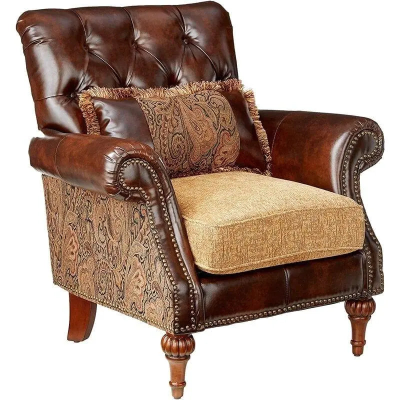 Wooden Handcarved Teak Wood Sofa Wide Tufted Armchair - Ouch Cart