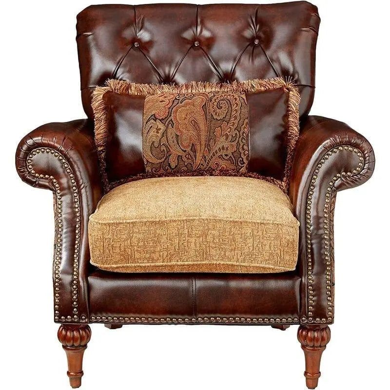 Wooden Handcarved Teak Wood Sofa Wide Tufted Armchair - Ouch Cart