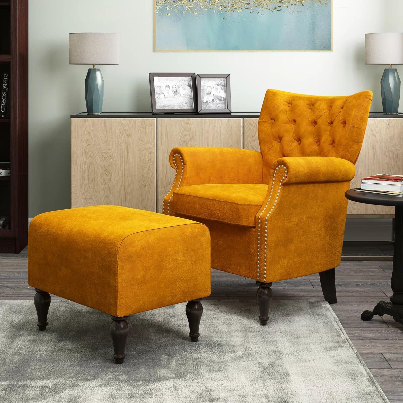 Micky Wide Tufted Armchair and Ottoman - Ouch Cart