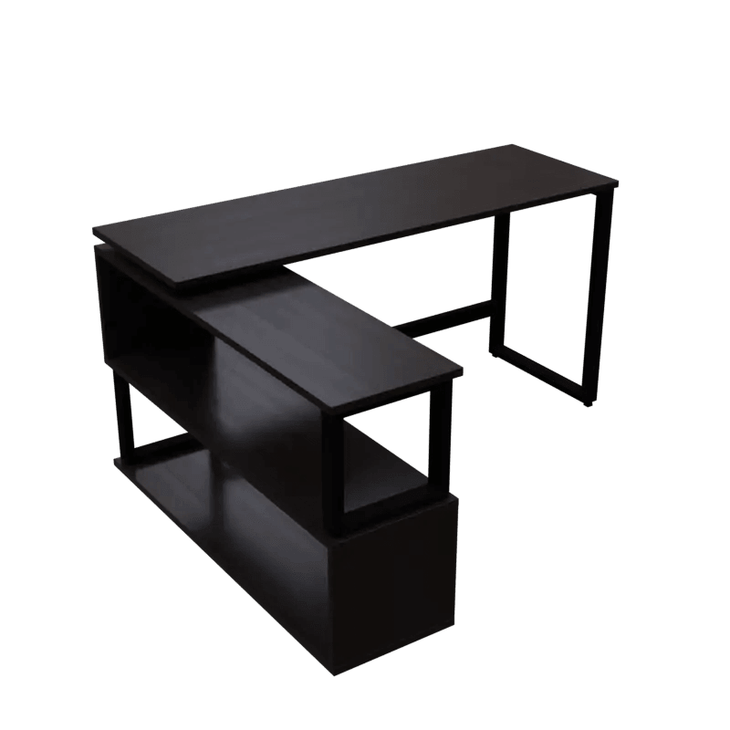 L Shaped Executive Desk with Storage Design in Brown Colour - Ouch Cart