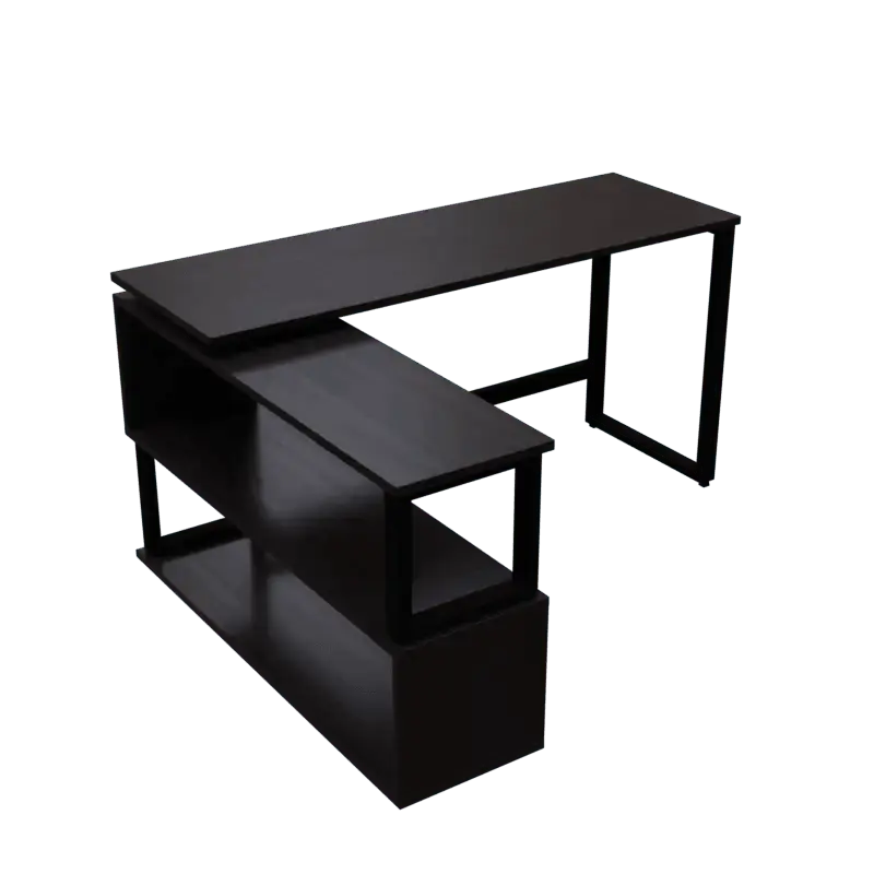 L Shaped Executive Desk with Storage Design in Brown Colour - Ouch Cart
