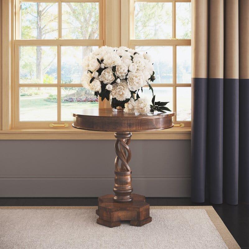 Tall Solid Wood Pedestal End Table - Ouch Cart