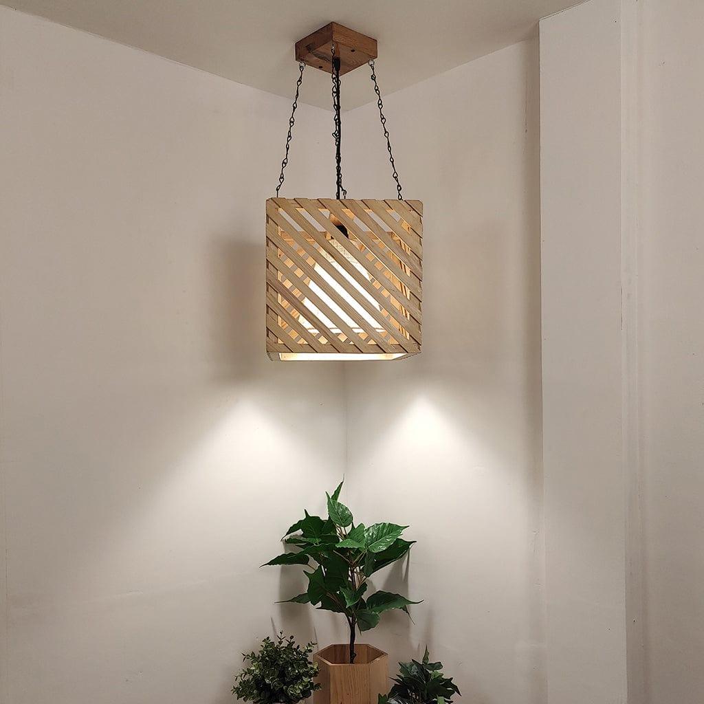 Oblique Beige Wooden Single Hanging Lamp - Ouch Cart